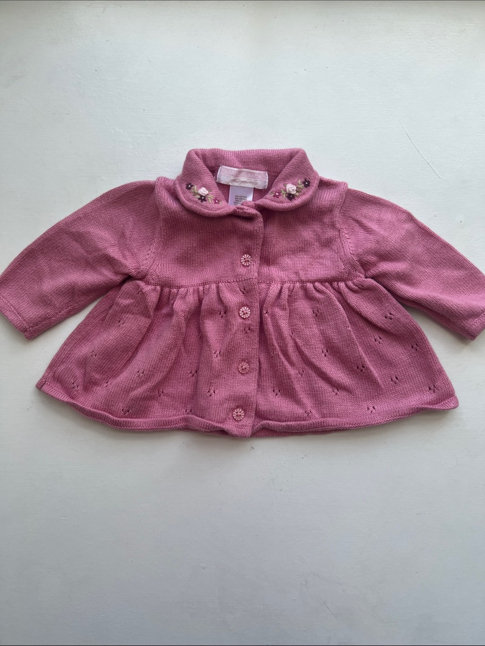 Janie and Jack Pink Embroidered Collar Knit Jacket